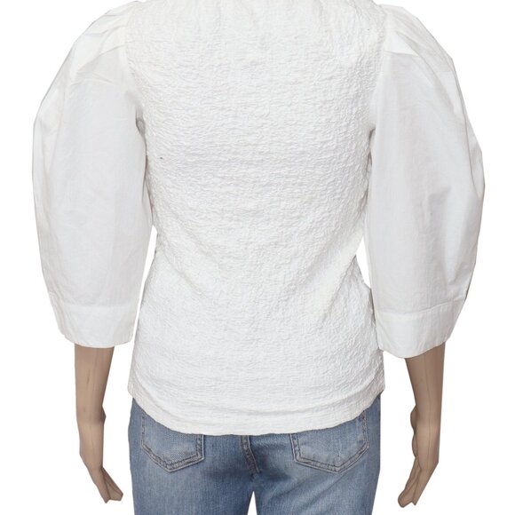 By Anthropologie Smocked Cardigan Top Ivory Buttondown Blouse L - Picture 6 of 8